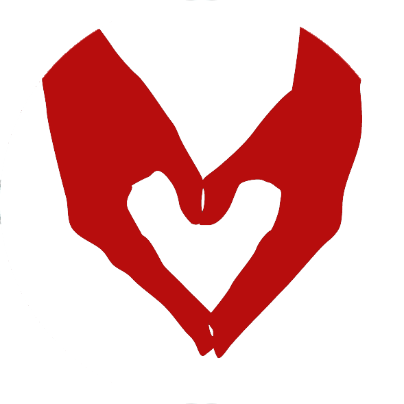 Logotype, två röda händer som bildar ett hjärta.